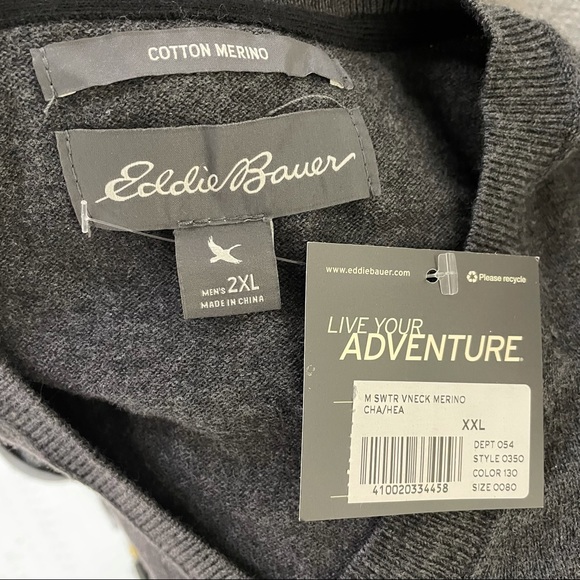 Eddie Bauer Men’s Cotton Merino V-neck Sweater - Picture 3 of 10